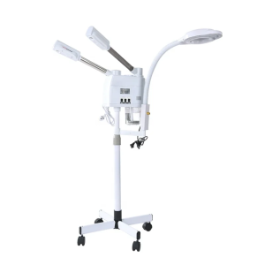 3 in 1 Hot And Cold 2 Spray-Heads Face Steamer With 8X Magnifying Lamp Ring Light Vapor Ozone Facial Vaporizer For Salon