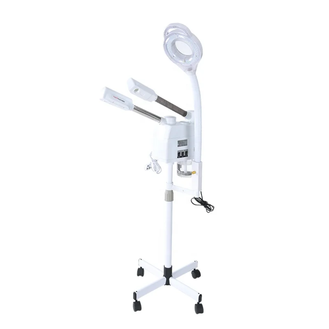 3 in 1 Hot And Cold 2 Spray-Heads Face Steamer With 8X Magnifying Lamp Ring Light Vapor Ozone Facial Vaporizer For Salon - Image 2