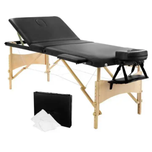 Portable 3-Folding Massage Table,Height Adjustable Massage Bed for Beauty - Black